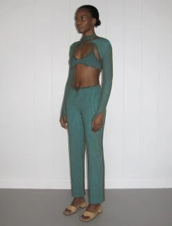 Paloma Wool no 1155 / Drew -The Mode Nith Sales Store drew ribbed halter snap fastening top green 0061