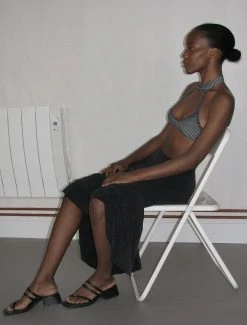 Paloma Wool no 1155 / Drew -The Mode Nith Sales Store drew ribbed halter snap fastening top navy 2227