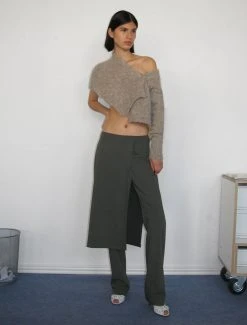 Paloma Wool no 1396 / Low archive -The Mode Nith Sales Store low archive straight leg mid rise pants overlapiping fixed skirt khaki 2