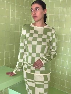 Paloma Wool no 682 / El Valle 8 Paloma Wool no 682 / El Valle -The Mode Nith Sales Store valle knitted irregular check top green 02